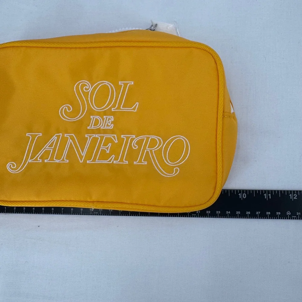 Sol de Janeiro Sunshine Yellow Makeup Bag Embroidered Nylon Travel Case New!